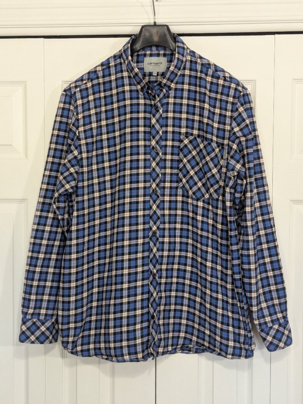 Carhartt WIP Men's Blue Checked Plaid Flannel Button-down Lanark Shirt